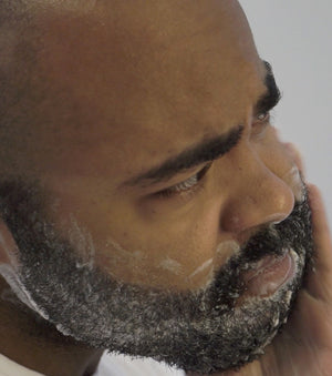 Proraso Azur Lime Beard Wash being used to cleanse beard.