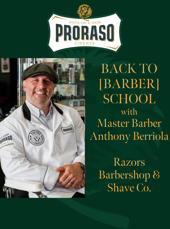 Proraso Master Barber Anthony sitting in a barber chair