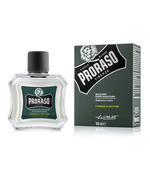 Proraso Single Blade Cypress & Vetyver Single Blade After Shave Balm Bottle and Box