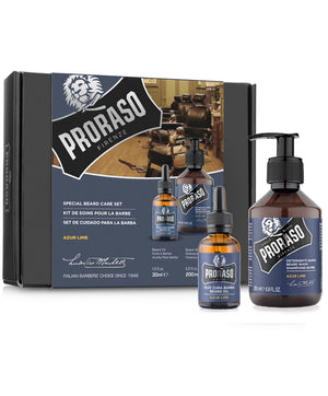 Proraso Beard Care Duo Box for long beards. Azur Lime, with Beard OIl and Beard Wash